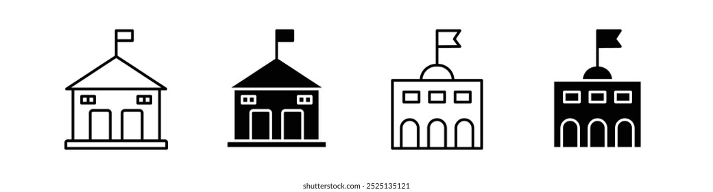 City hall building thin line vector icon collection