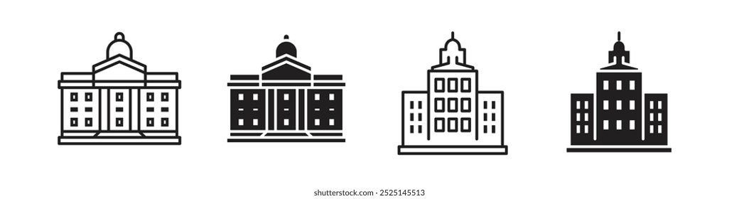 City hall building vector filled and outlined icons collection