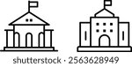 "City Hall Building Vector Line Icon Set – Government and Civic Architecture Symbols"