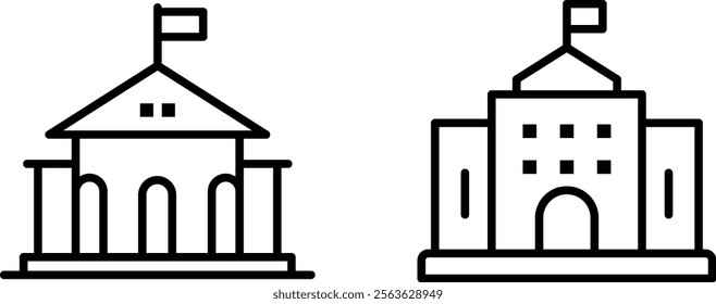 "City Hall Building Vector Line Icon Set – Government and Civic Architecture Symbols"