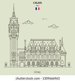 City Hall in Calais, France. Landmark icon in linear style svg
