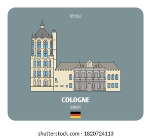 City Hall in Cologne, Germany. Architectural symbols of European cities. Colorful vector 