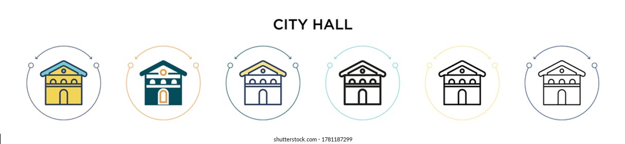 City hall icon in filled, thin line, outline and stroke style. Vector illustration of two colored and black city hall vector icons designs can be used for mobile, ui, web