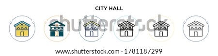 City hall icon in filled, thin line, outline and stroke style. Vector illustration of two colored and black city hall vector icons designs can be used for mobile, ui, web