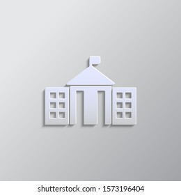 City hall paper style, vector icon. Grey color vector background