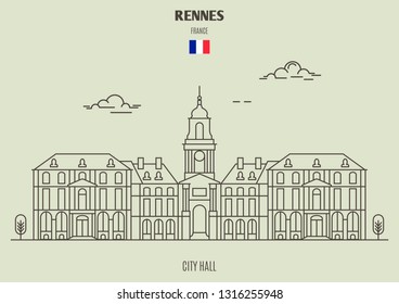 City Hall in Rennes, France. Landmark icon in linear style