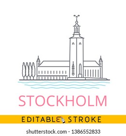 City Hall in Stockholm, Sweden. Easy editable stroke thin line icon.