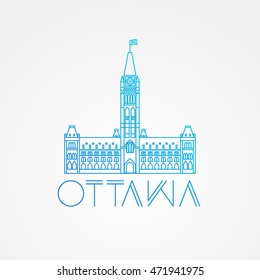 City hall. Vector Ottawa Canada landmark. Modern linear minimalist icon. One line sightseeing concept. Front view.