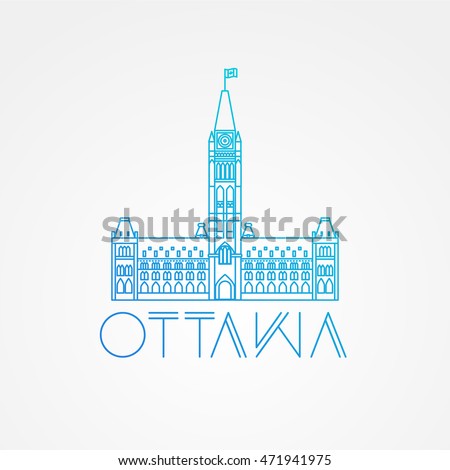 City hall. Vector Ottawa Canada landmark. Modern linear minimalist icon. One line sightseeing concept. Front view.