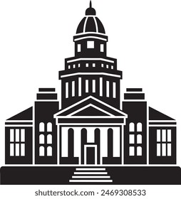 city hall vector silhouette Black And White Illistration