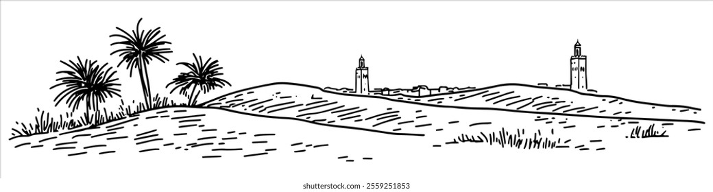 city ​​panorama hand drawing doodle hatching vector sketch