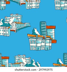 city. hand drawn seamless pattern