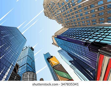 City hand drawn unique perspectives, vector illustration. New York city Times square