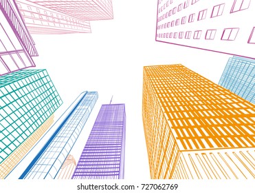 City hand drawn unique perspectives. Houston. Texas. USA. Street sketch, vector illustration