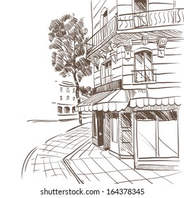City hand drawn, vector illustration