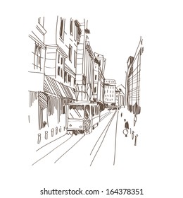 City hand drawn, vector illustration