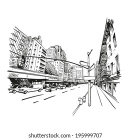 City hand drawn, vector illustration