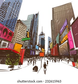 City hand drawn, vector illustration