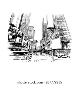 Dibujo de la mano de la ciudad, ilustración vectorial