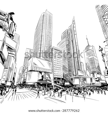 City hand drawn, vector illustration