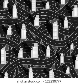 The city has a busy road. A vector illustration.