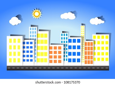 The city has many buildings in the daytime.
