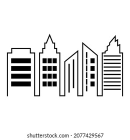 City and high-rise buildings, skyscrapers, black flat sign for design on a white background, vector illustration