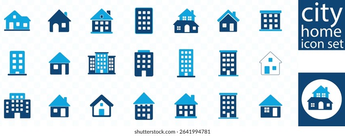 city Home icon set. home, flat, property, building, city, town, key, moving, location, house, Editable stroke. Vector illustration