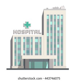 City Hospital Building Icon On White Background. Isolated Object In Flat Cartoon Style. Vector Illustration.