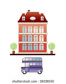 City house with a car and trees