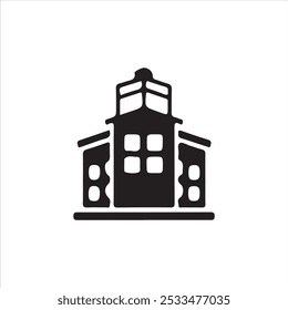 Ilustração do vetor preto do ícone da casa da cidade.