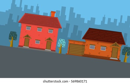 City with house landscape of vector flat collection