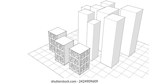
city ​​modern house modular facades 3d