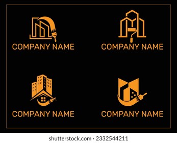 City and House Paint brush Vector Logo design Illustration