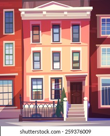 City houses facades. Vector illustration.