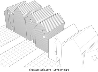 
city ​​street houses sketch 3d illustration