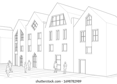 
city ​​street houses sketch 3d illustration