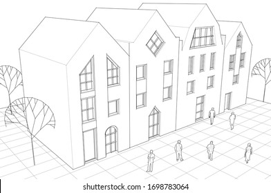 
city ​​street houses sketch 3d illustration