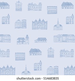 city houses vector line pattern
