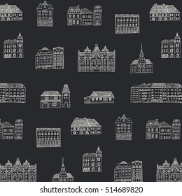 city houses vector line pattern