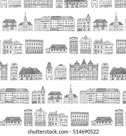 city houses vector line pattern