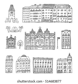 city houses vector line set