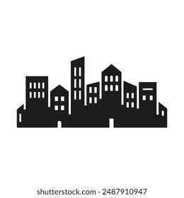 City icon. Black silhouette. Horizontal front view. Vector simple flat graphic illustration. Isolated object on a white background. Isolate.