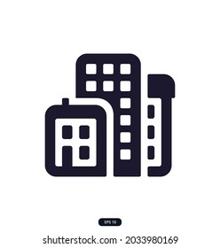 city icon. Buildings icon. Bank, Hotel, Courthouse, City, Real estate, Hospital, house, museum, city skyscraper icon on white background Vector illustration.