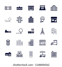 City icon. collection of 25 city filled and outline icons such as school, panorama mode, shop, avenue, store, building, eiffel tower. editable city icons for web and mobile.