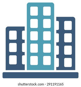 City icon from Commerce Set. Vector style: bicolor flat symbol, cyan and blue colors, rounded angles, white background.
