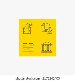 A CITY. CITY ICON DESIGN. OUTLINE. YELLOW. BLACK