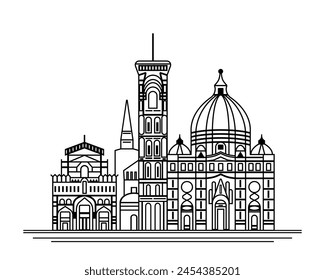 City icon graphic concept. Cityscape. One line Rome in outline sketch on white background