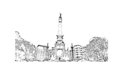 City Icon Of Indianapolis City In Indiana, USA. Hand Drawn Sketch Illustration In Vector.