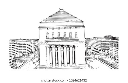 City icon of Indianapolis City in Indiana, USA. Hand drawn sketch illustration in vector.